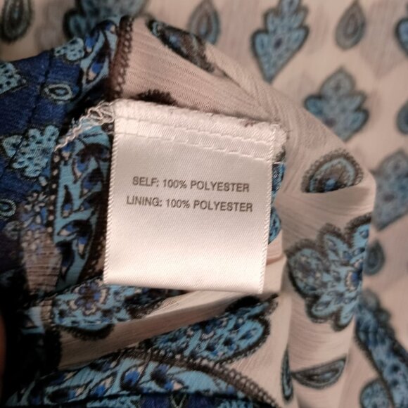 Rose + Olive Boho Tunic Blouse Blue Ivory Print Long Sleeve Top Size S - Picture 2 of 6